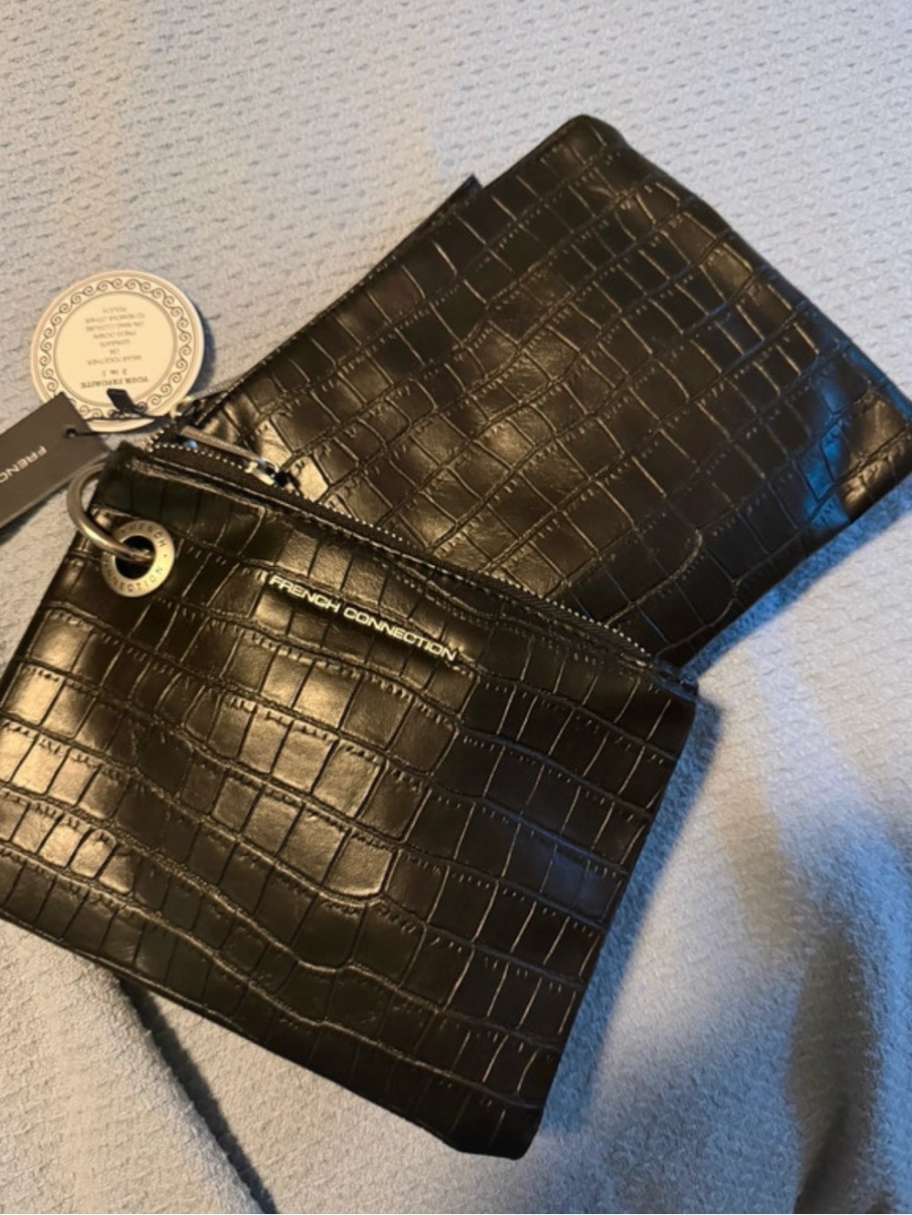 French Connection Black Croc-Embossed Dale double slim Wrist Pouch Set